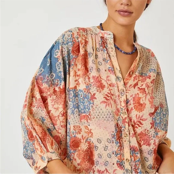 Anthropologie Pilcro Sidney Batwing Patchwork Floral Blouse - Picture 4 of 10
